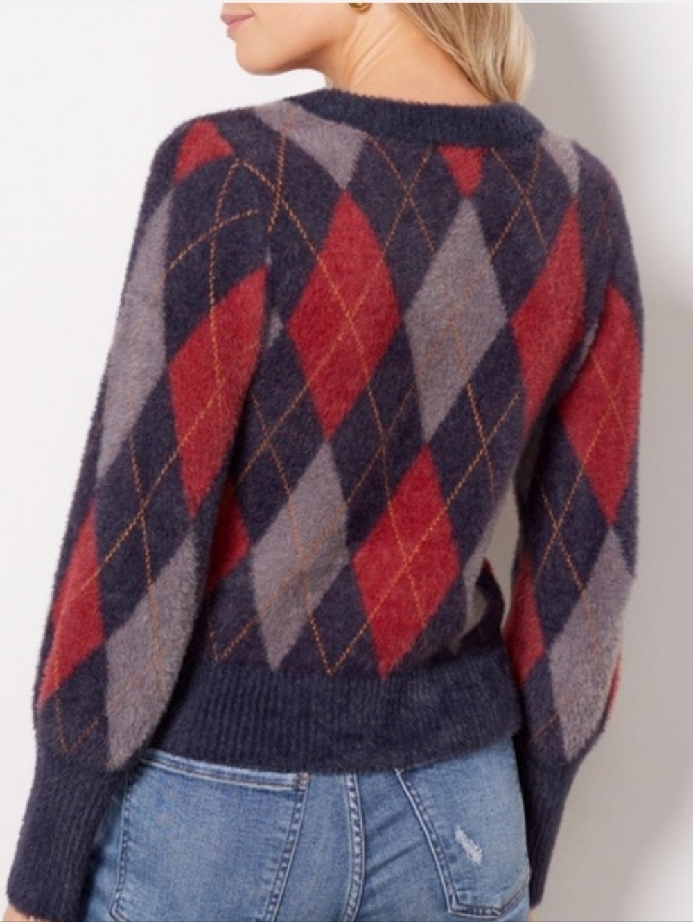 Evereve Lea Argyle Pullover Size Small - Picture 2 of 8